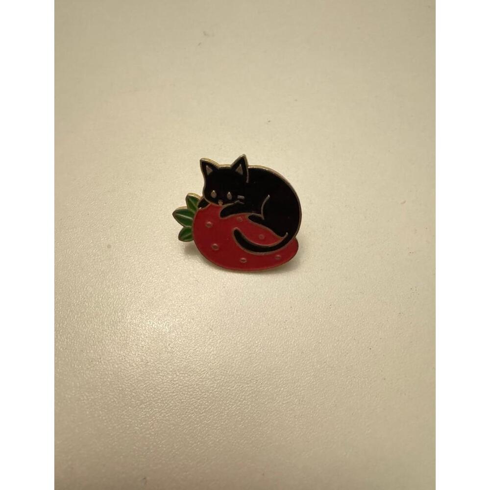 Strawberry black cat enamel pin cute cat